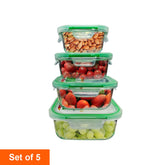 Clickfresh FoodSafe 320ml, 520ml, 800ml & 1100ml Square Glass Food Storage & Bakeware Container with Airtight Lid | 560°C Microwave Safe | High Borosilicate | Leak Proof | Set of 4 Glass Containers